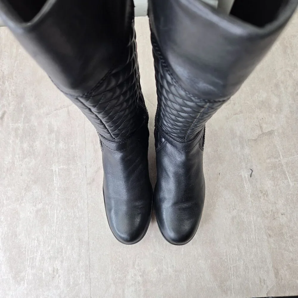 Knee High Equestrian Boots 9.5‎ Black Leather Quilted Tall Buckle Western Riding